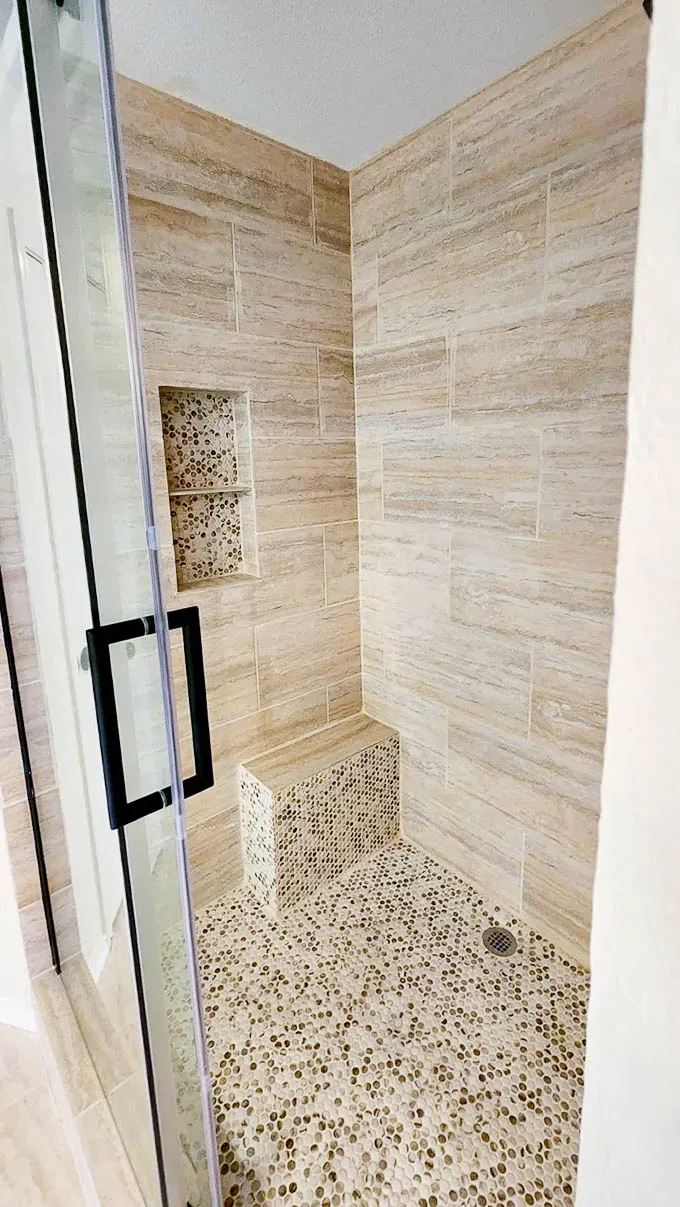 Finished view of the Commerce bathroom remodeling project