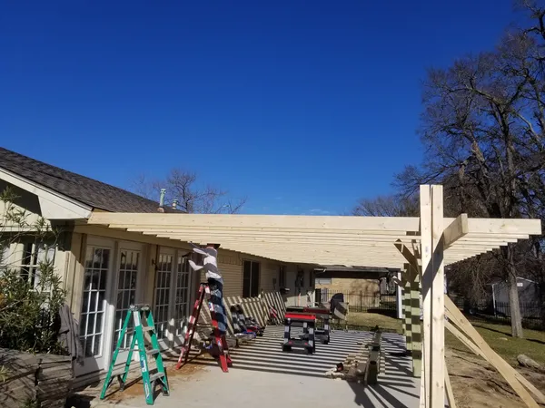 Spacious backyard deck layout and wood finish