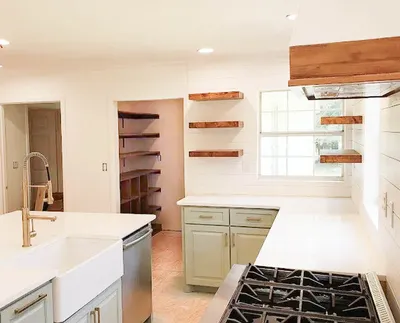Farmhouse sink and windows with natural light