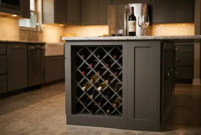 Built-in wood wine rack insert close-up