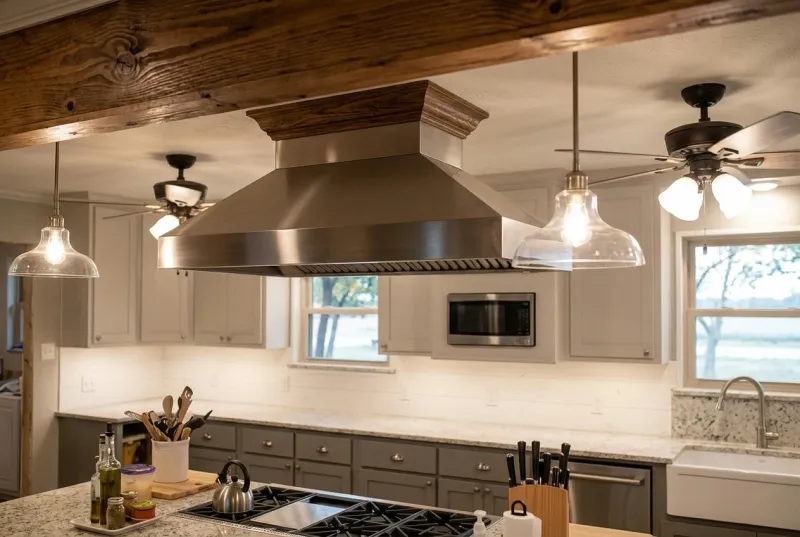 Custom wood trimmed vent hood details